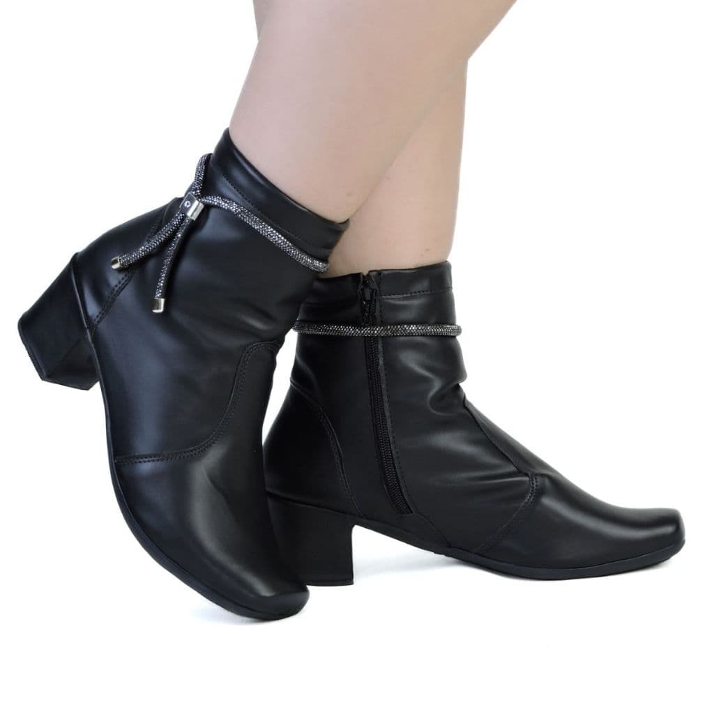 Bota Feminina Coturno Casual Moderno Saltinho Tira Brilho Removível Dois em Um Zíper Lateral