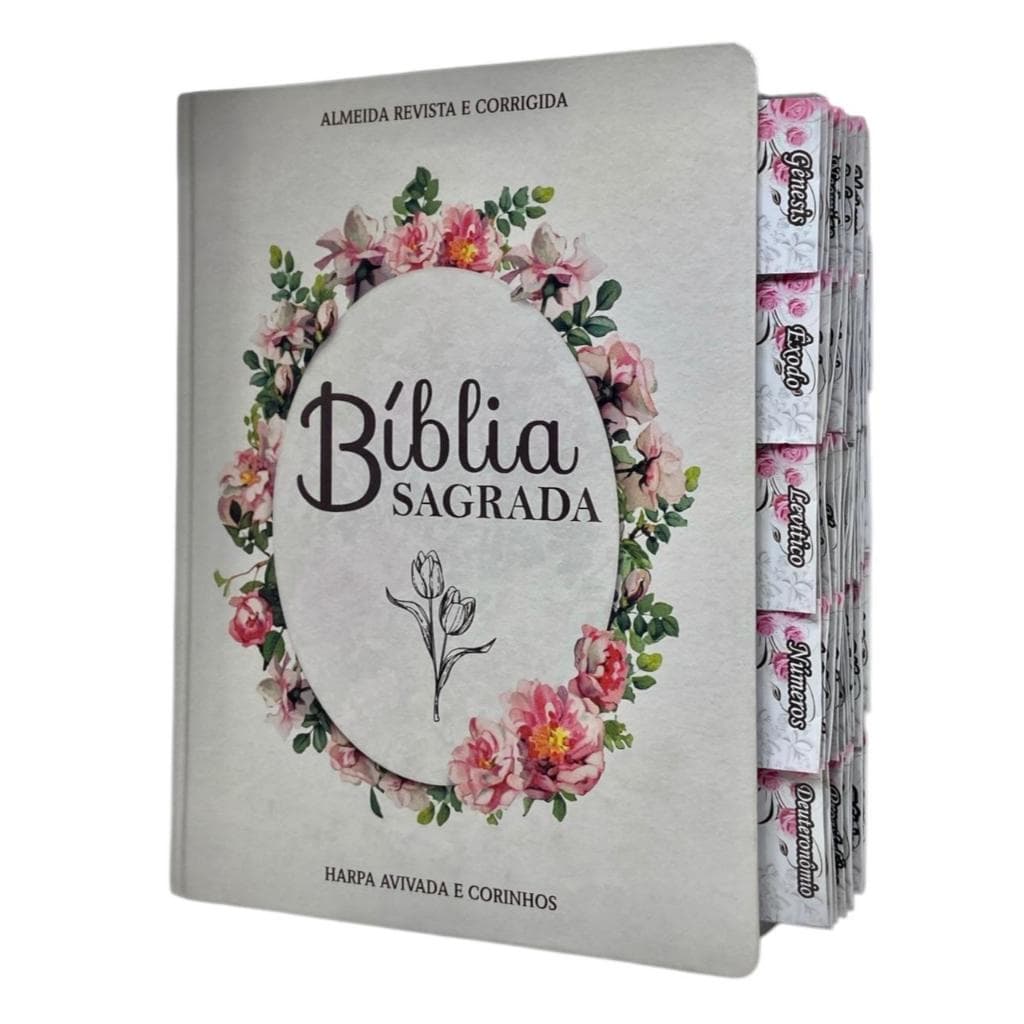 Bíblia Evangélica Letra Jumbo Capa Dura Com Abas Índice Adesivo ARC Feminina Minimalista Com Harpa