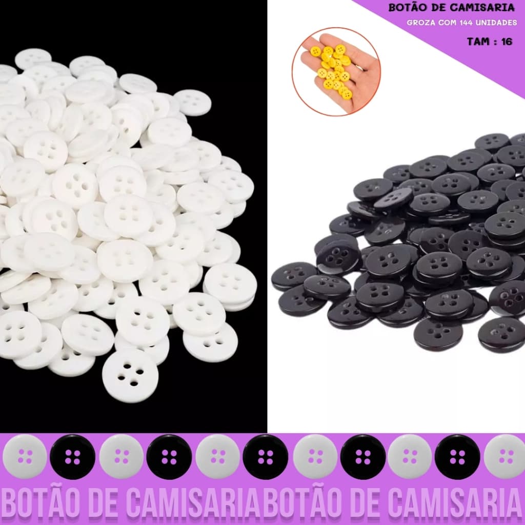 Botão De Camisaria 4 Furos 01485 Tam:16 - Pacote C/ 144 Unid.