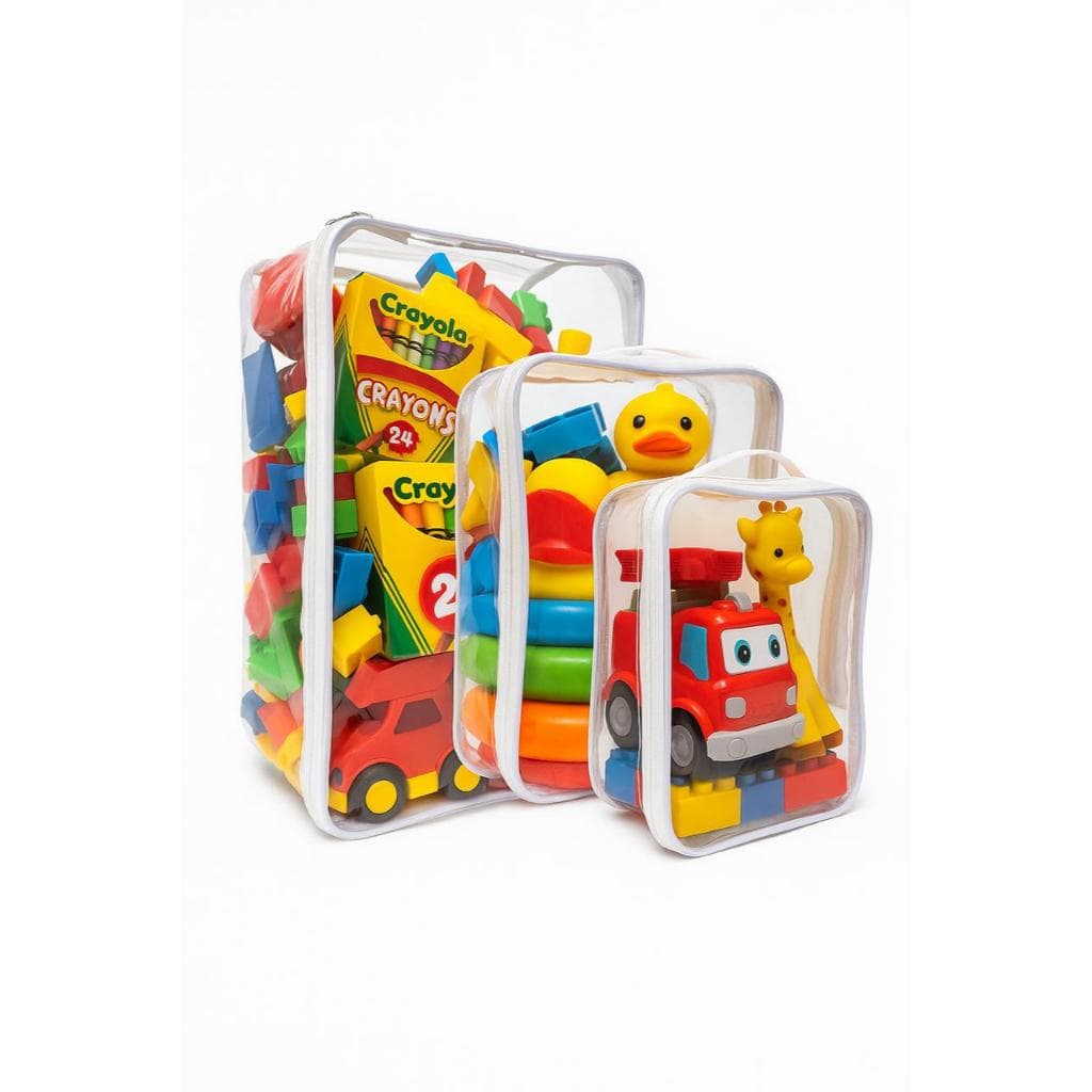 Kit 3 Organizador Necessaire Brinquedos Itens de Higiene com Zíper Dobrável 1p + 1m + 1 G