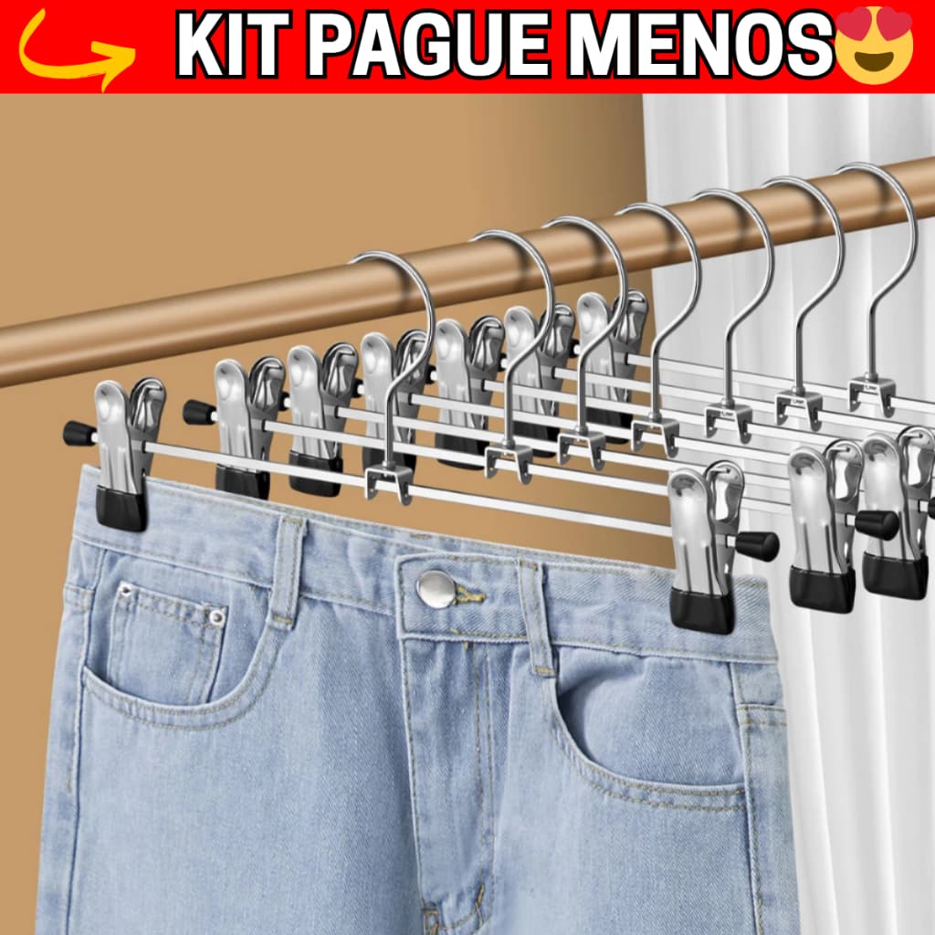 Kit 10 Cabide Metal Presilha Cromado Calça Saia Ou Bermuda SOCRAM SHOP