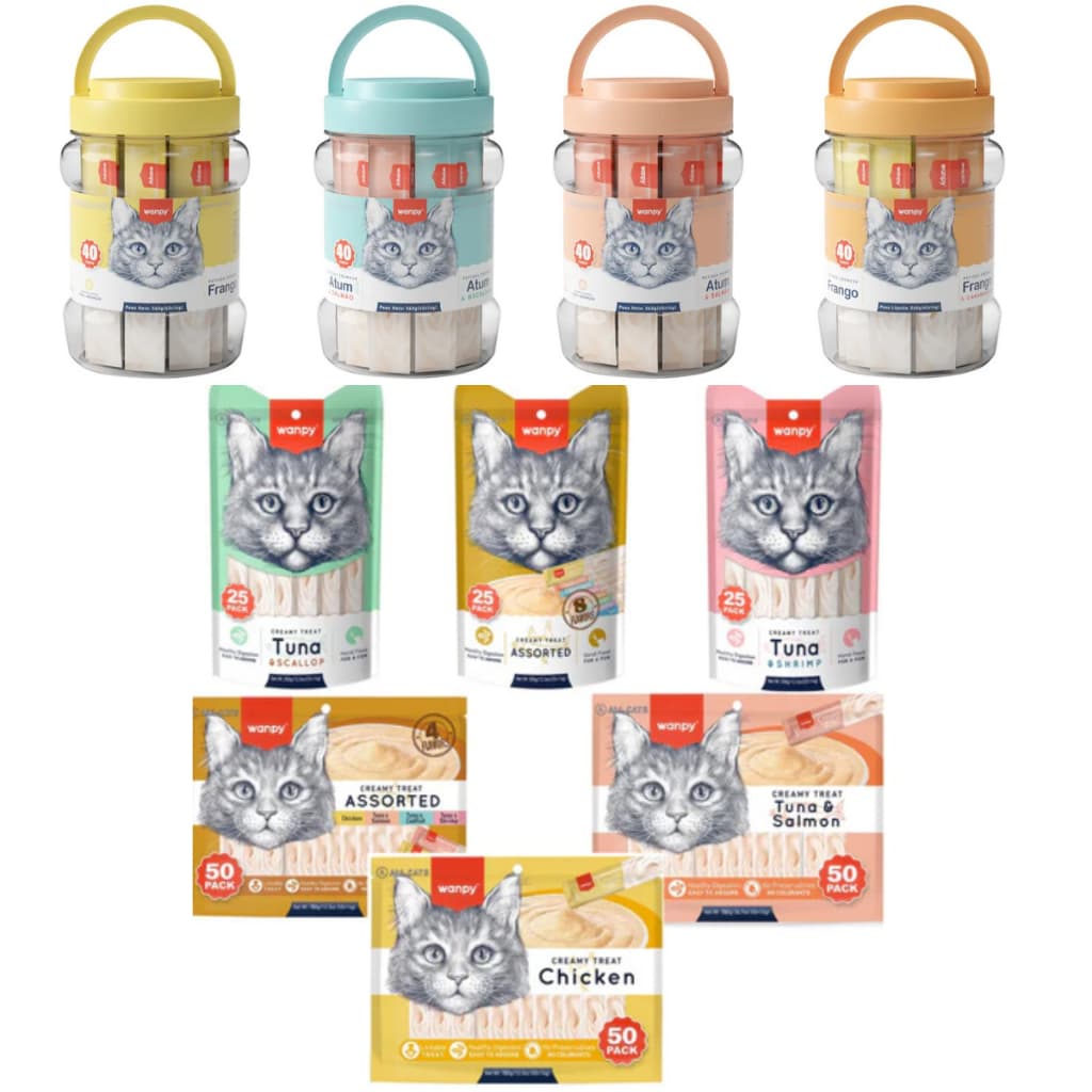 Petiscos Creamy Truly Wanpy Para Gatos Sabores Sortidos 25un/40un/50un