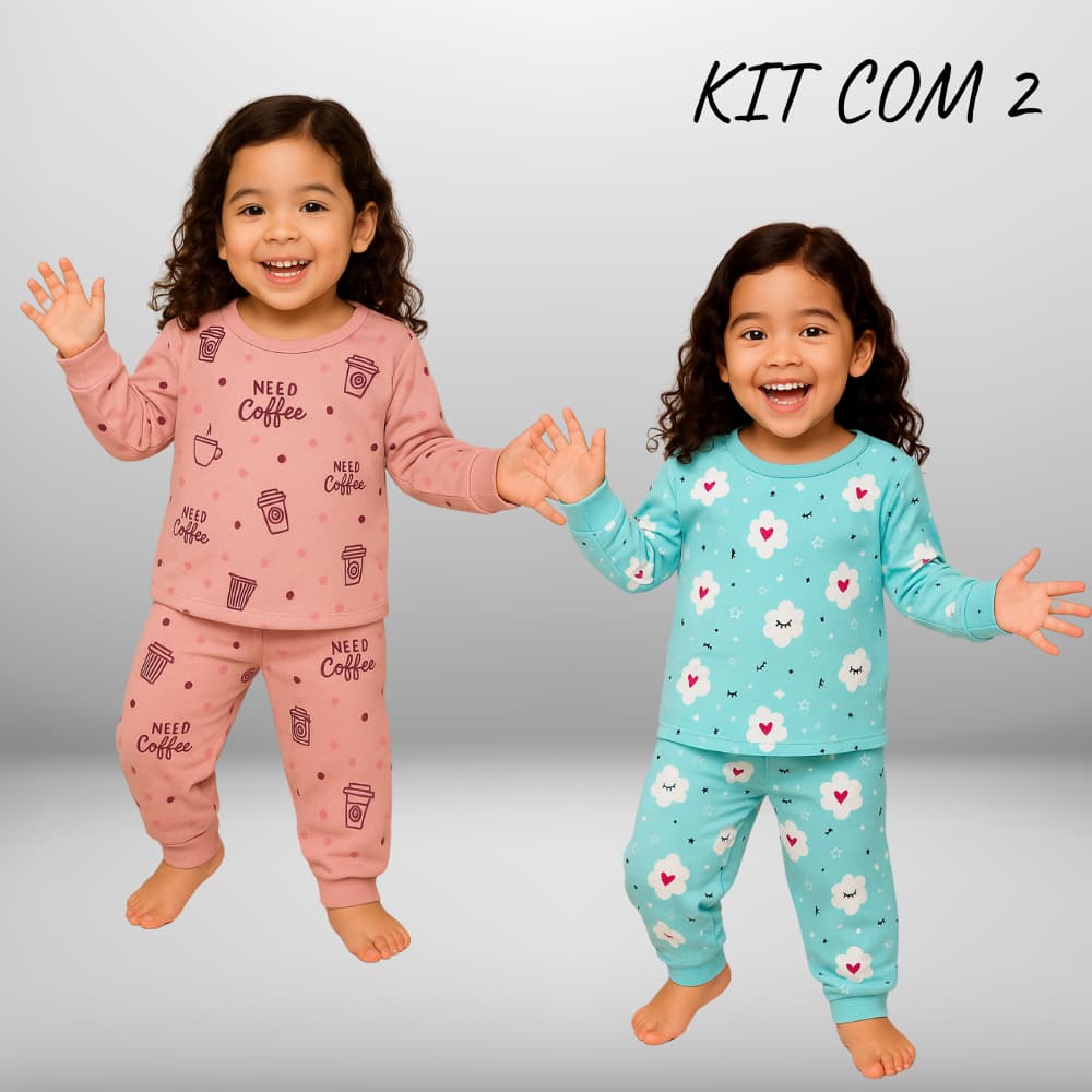 PIJAMA INFANTIL E JUVENIL QUENTINHO SUEDE CALÇA+BLUSA COMPRIDA ESTAMPADOS