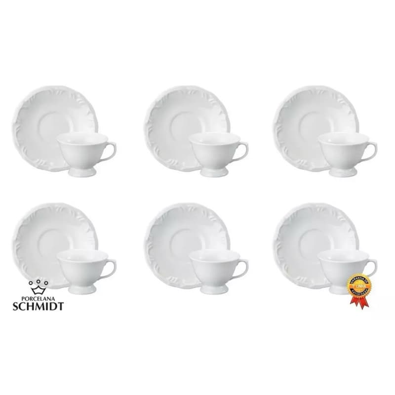 Conjunto com 6 Xícara de Chá com Pires 200ml Porcelana Schmidt - Modelo Pomerode 114- 2ª linha