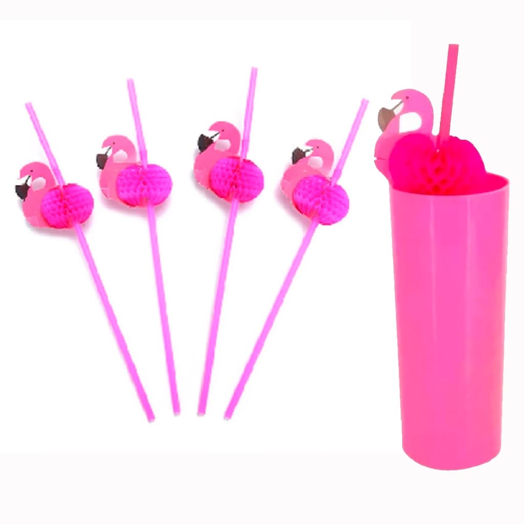Kit 12 Unid Canudos Flamingo Rosa Drink Festas