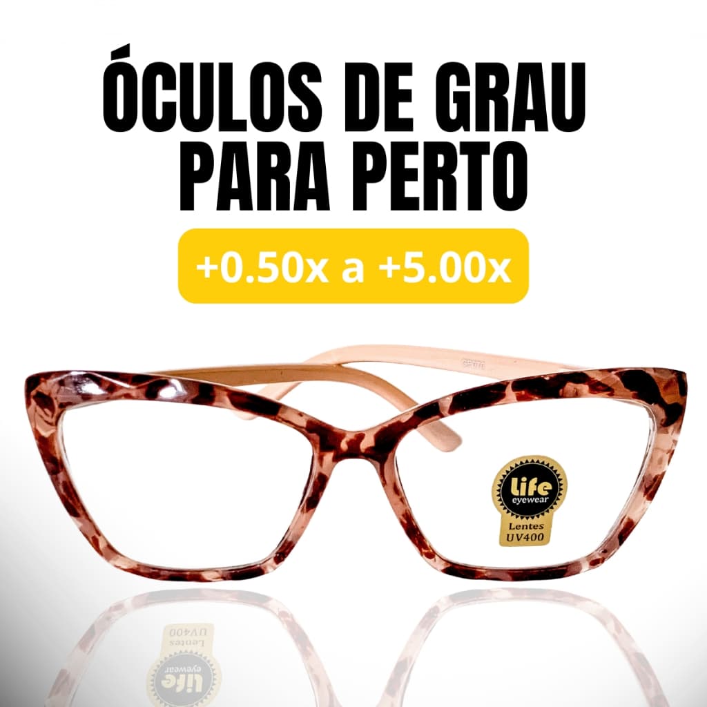 Óculos Armação Grau +0.50 Ate +5.00 Feminino Hipermetropia Gatinho Ondulado Leopardo Vista Cansada Leitura