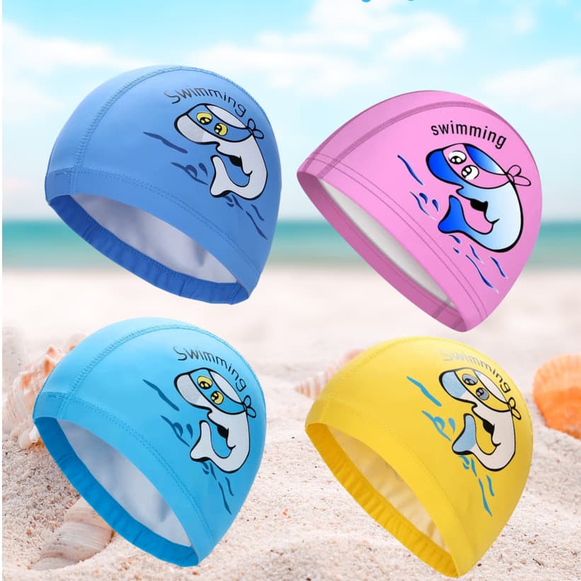 Touca de Natação Infantil PU Golfinho Hidroginastica Swimmer
