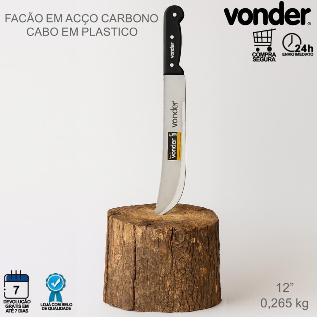 Facão Para Mato 12" Em Aço Carbono Cabo De Plástico Vonder