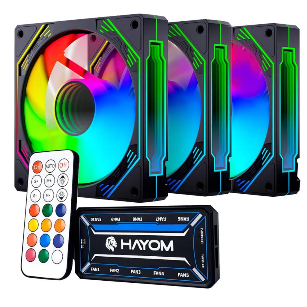 Kit com 3, 5, 6,10 fan Coolers Rgb Hayom, 120mm, com Controladora, Fc1308 / Fc1309