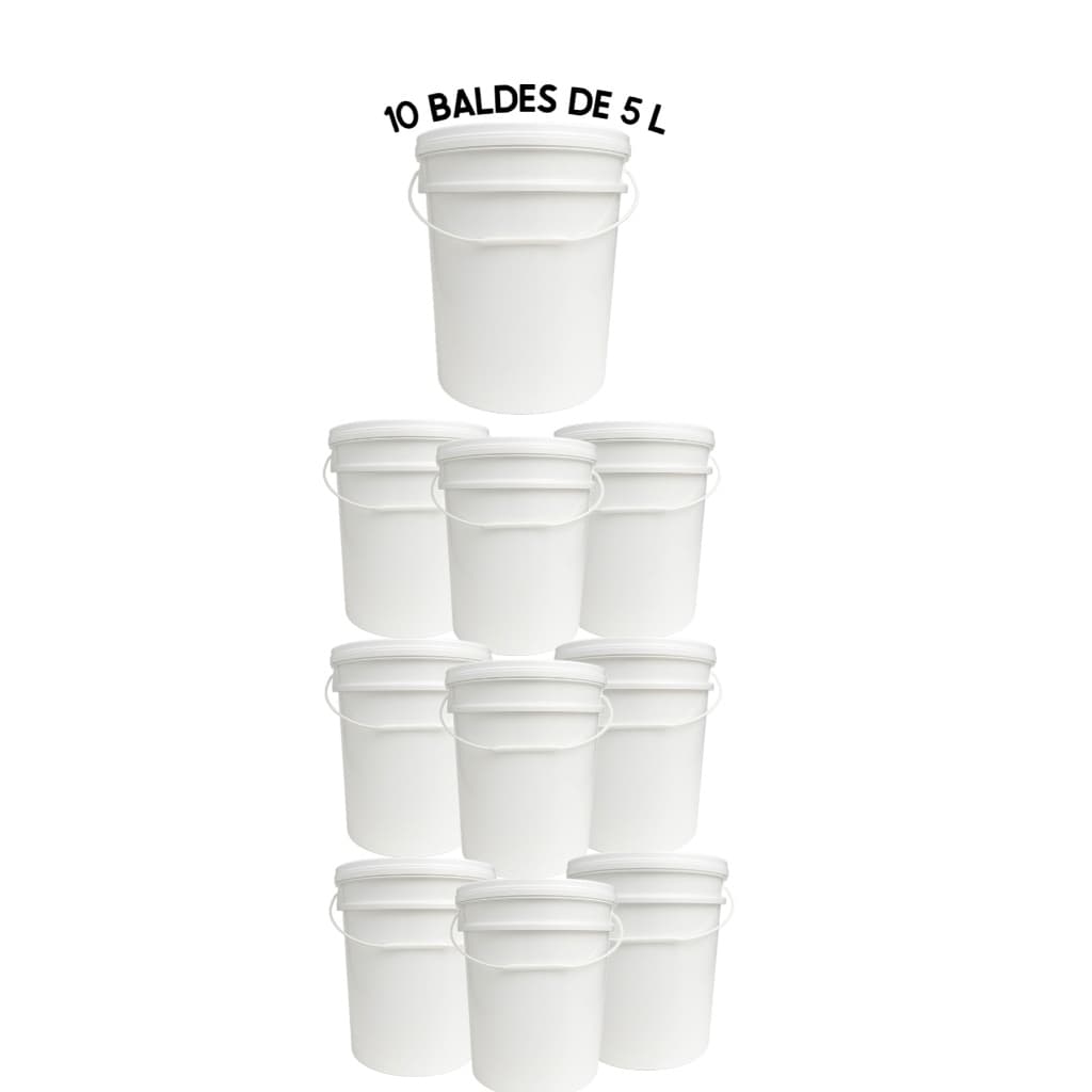 Kit 10 baldes brancos alimentício atóxicos com tampa hermética e lacre e alça 5 litros