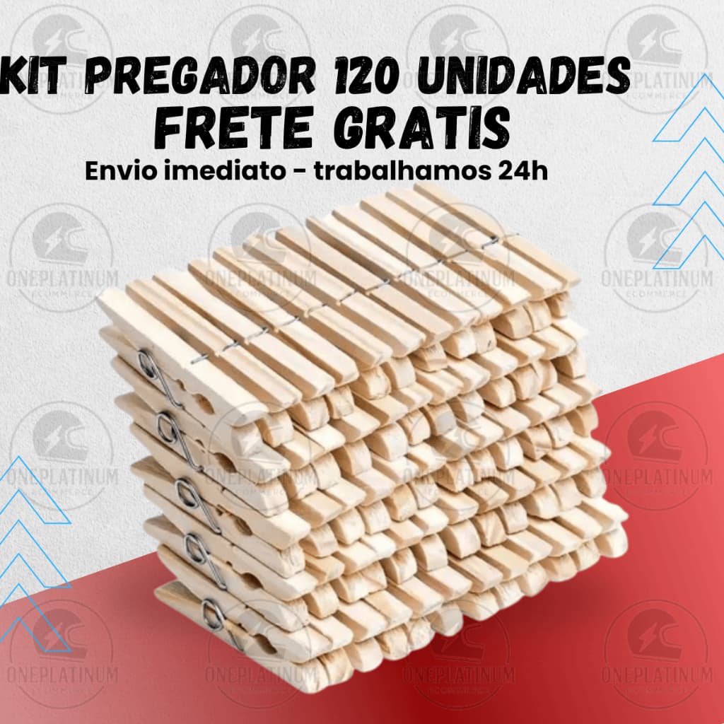 Kit C/120 Pregador de roupa, Pregadores de Madeira Resistente Pacote com Prendedores PrendeBem
