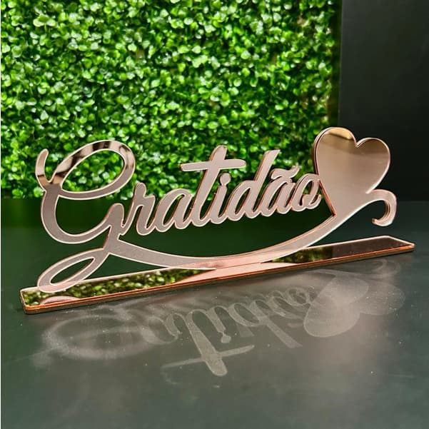 Palavra Gratidão Decorativa Espelhada em Acrílico - Enfeite De Mesa
