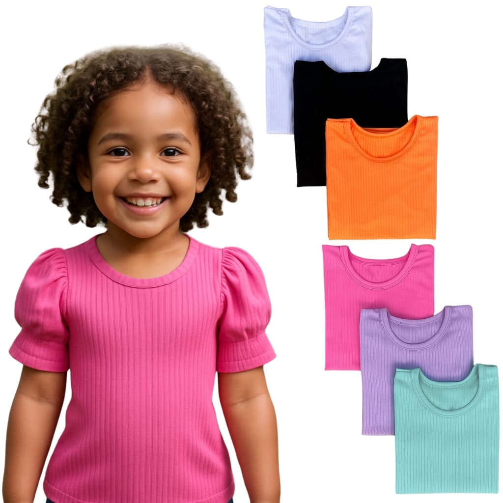 KIT 3 Peças Blusa Infantil Feminina Manga Princesa Menina Kit Econômico CORES SORTIDAS
