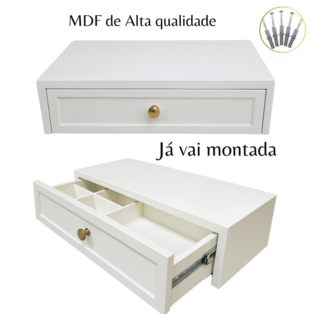 Penteadeira Suspensa Mdf 50,60,70,80,90.100cm Branco Texturizado Com Gaveta