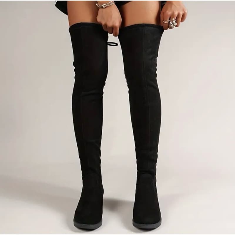 Bota over the knee Feminina Cano Alto Camurça Bico Fino – Elegância para Festas e Eventos!
