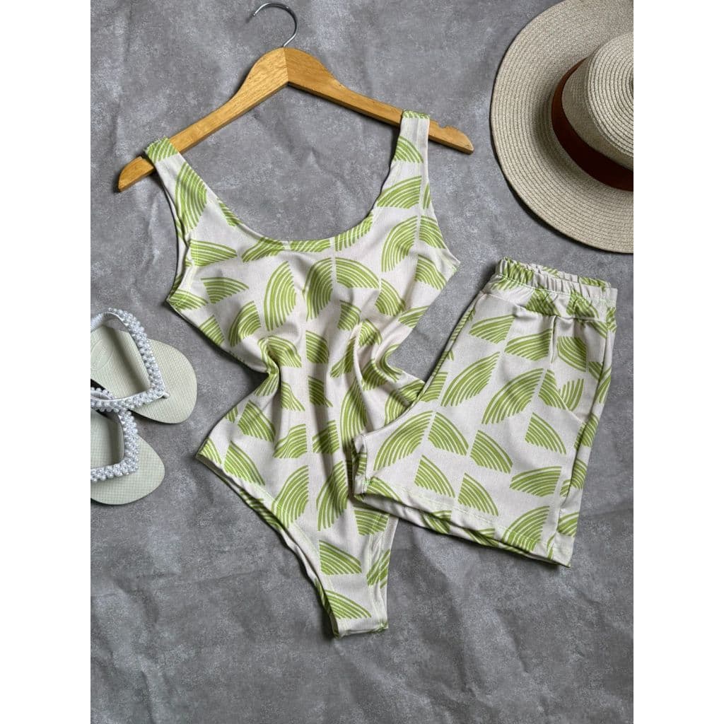 Conjunto Body Maio Suplex Feminino Short Cintura AltaTendencia  Moda Blogueira