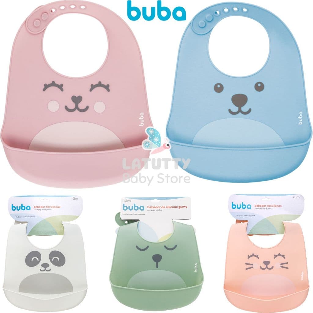 Babador Silicone Infantil Buba Babador Impermeável Para Bebê Com Pega Migalhas Menina Menino Gumy