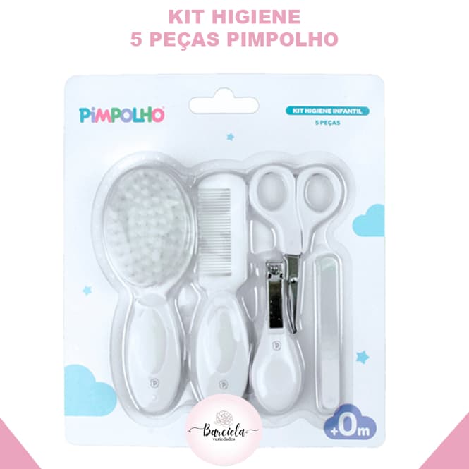 Kit Higiene de Bebê 5 Peças Branco Maternidade para Cuidar do Corpo do Bebê Completo Pimpolho