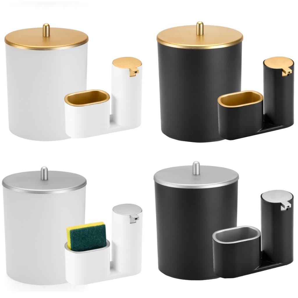 Kit Lixeira Lixinho Lixo Pia Cozinha 5 Litros + Dispenser Porta Sabão Detergente Luxo Moderno Arthi