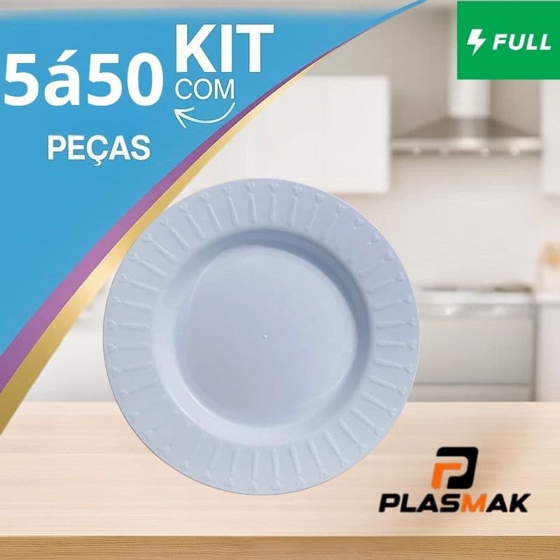 kit 5 á 50 prato Elegance fundo Branco Plástico Porções Petisco Bares Festas Lanchonetes Churrasco