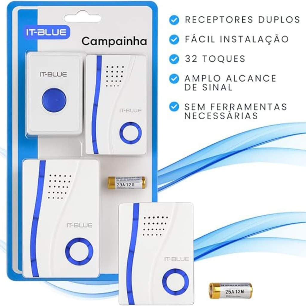Campainha Elétrica Sem Fio para Casa IT-Blue SD-177A – Kit com Dupla Campainha