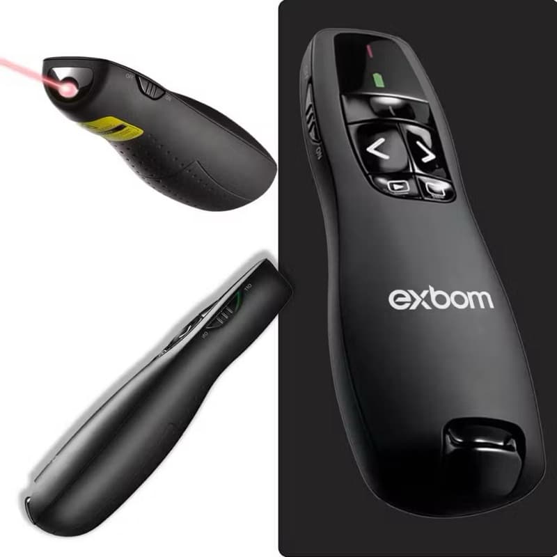 Apresentador Sem Fio Exbom LPT-8D com Laser 🔋 Pilhas Inclusas + USB Plug & Play 30m