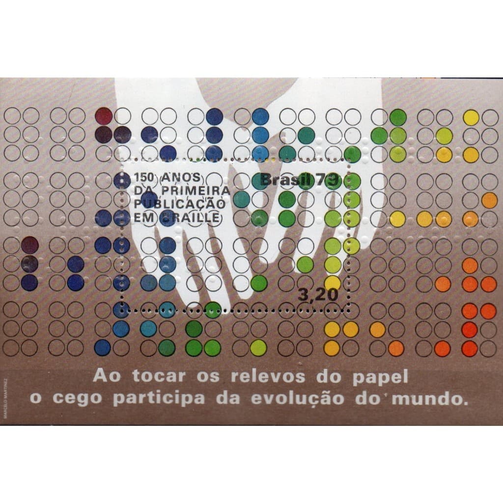 SELO BRASIL 1979 - 150 ANOS DA PRIMEIRA PUBLICAÇÃO EM BRAILLE - BLOCO NOVO - COMPLETO