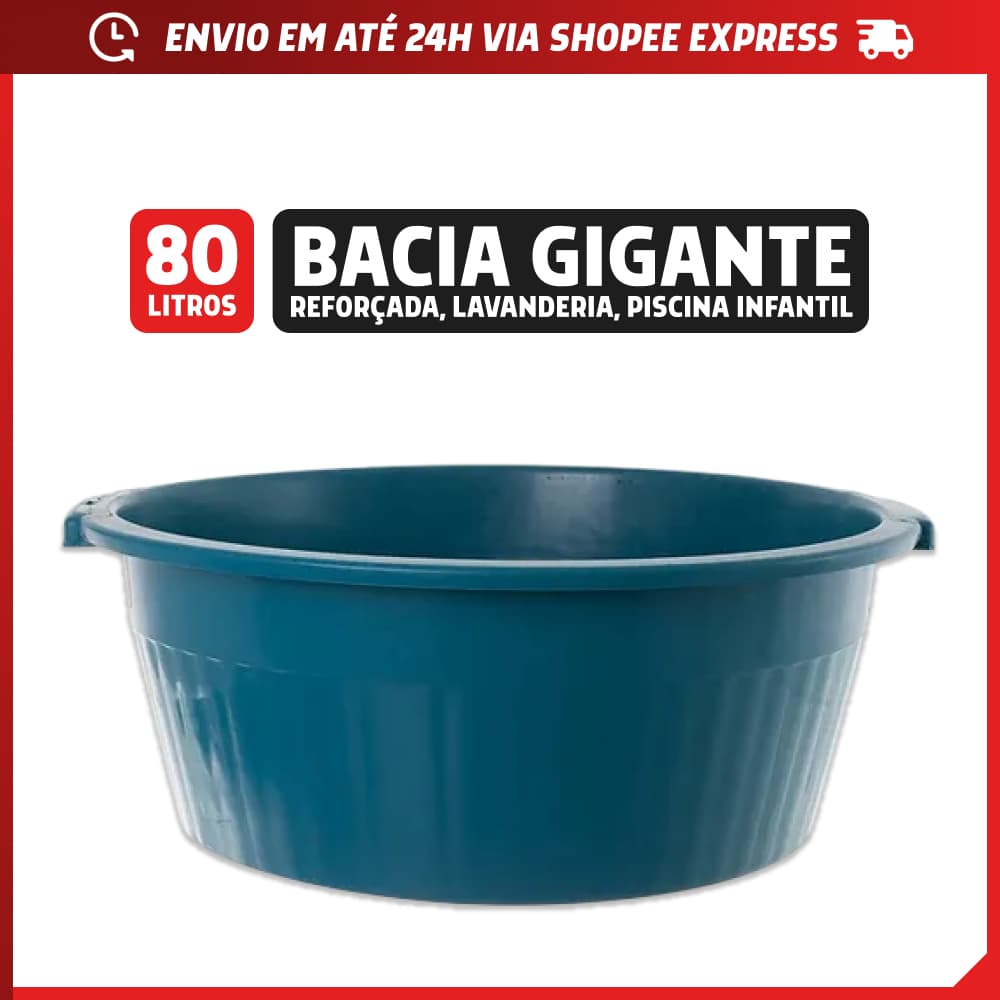 Bacia Plástica Extra Grande 80L Resistente Cor Sortida Lavanderia Casa Limpeza - Super Capacidade