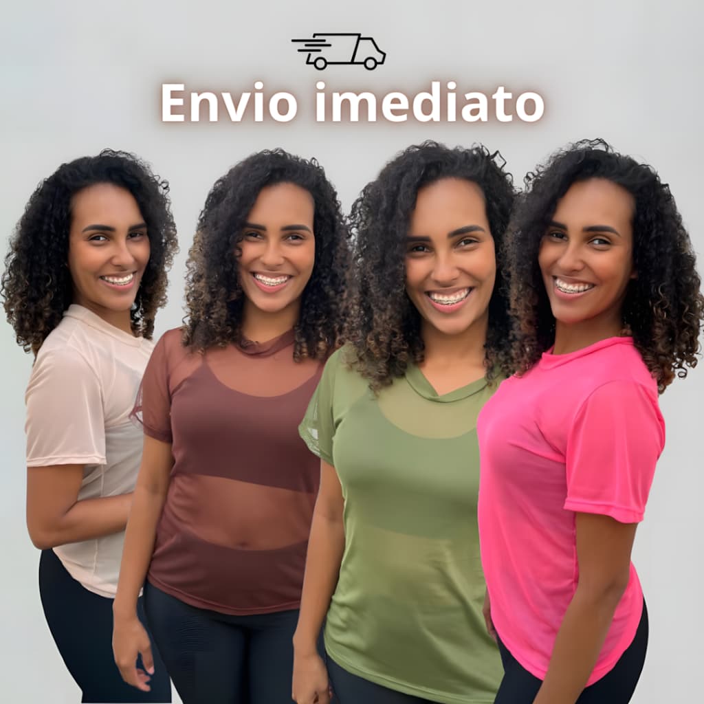 Kit 04 Blusas De Tule Camiseta Feminina Transparente Com Elastano Academia Fitnes