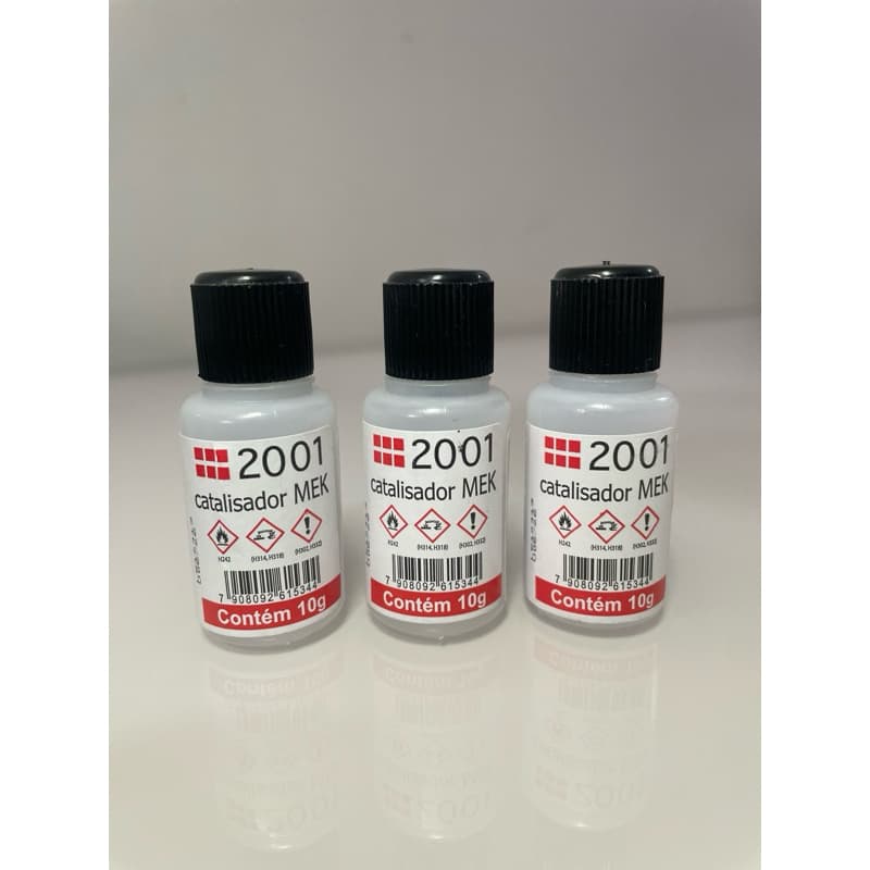 Kit 3 Catalisadores MEK 2001 - 10g Cada | Para Massa Plástica e Resina de Laminação