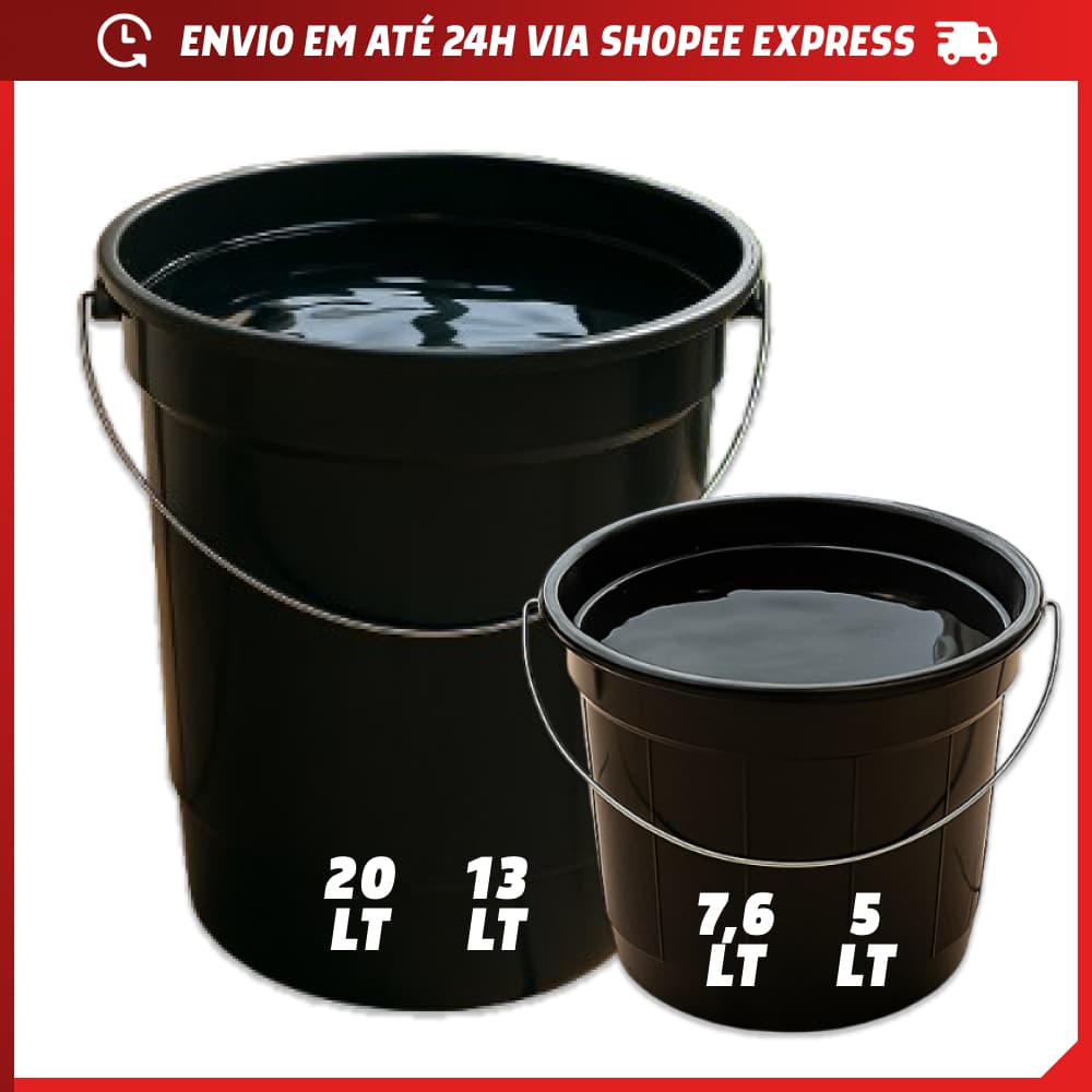 Balde Plástico Preto Alça Alumínio 20L 13,6L 7,4L 5L Resistente Limpeza Casa Resistente Durável