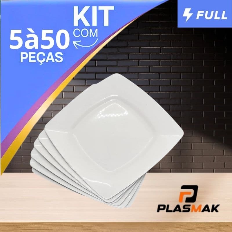 Kit 5 à 50 Pratos Quadrados Plástico branco resistentes churrascos refeições festas aniversários