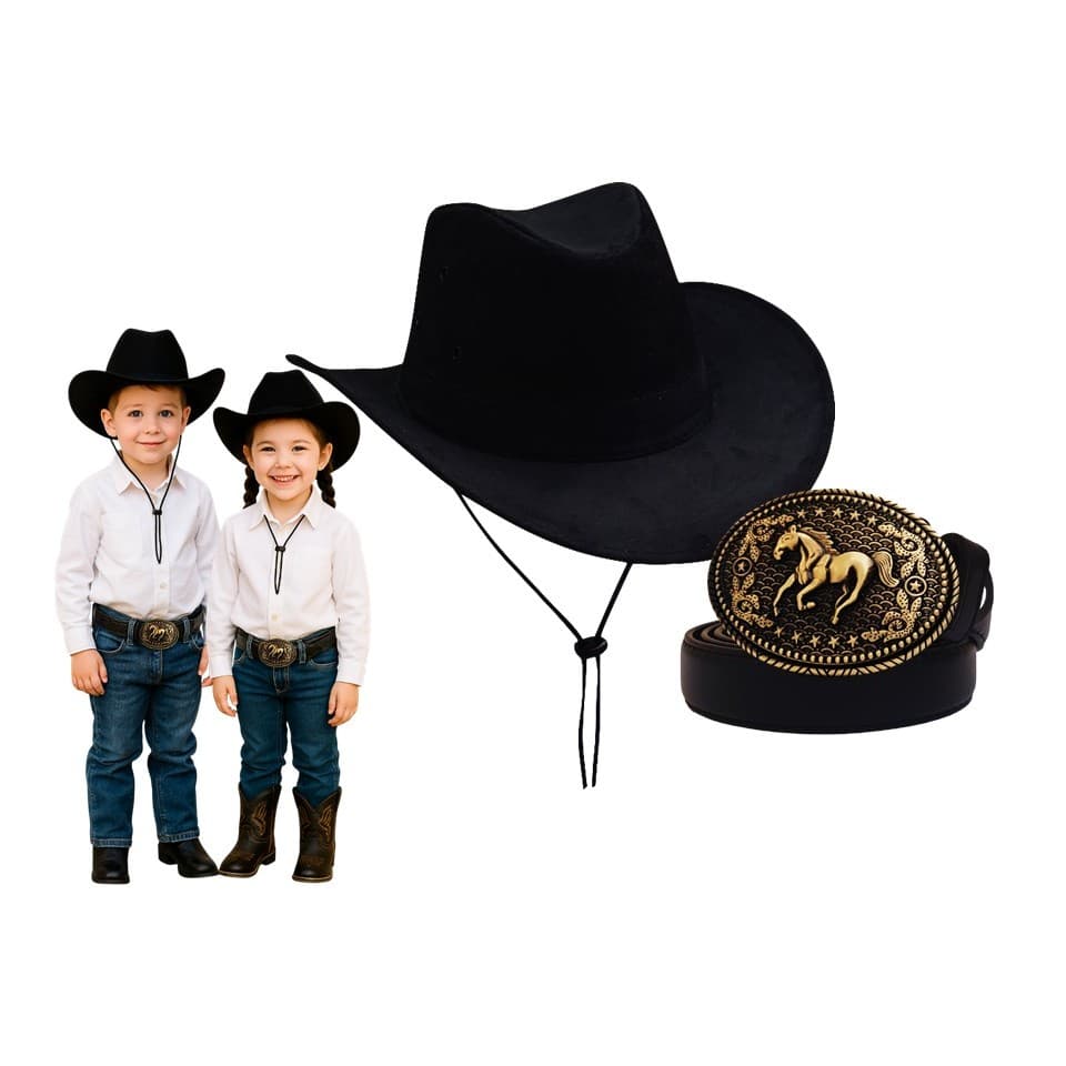 Kit Country Infantil Cinto Fivela + Chapéu  Cowboy Sertanejo Cavalgada Festa Junina