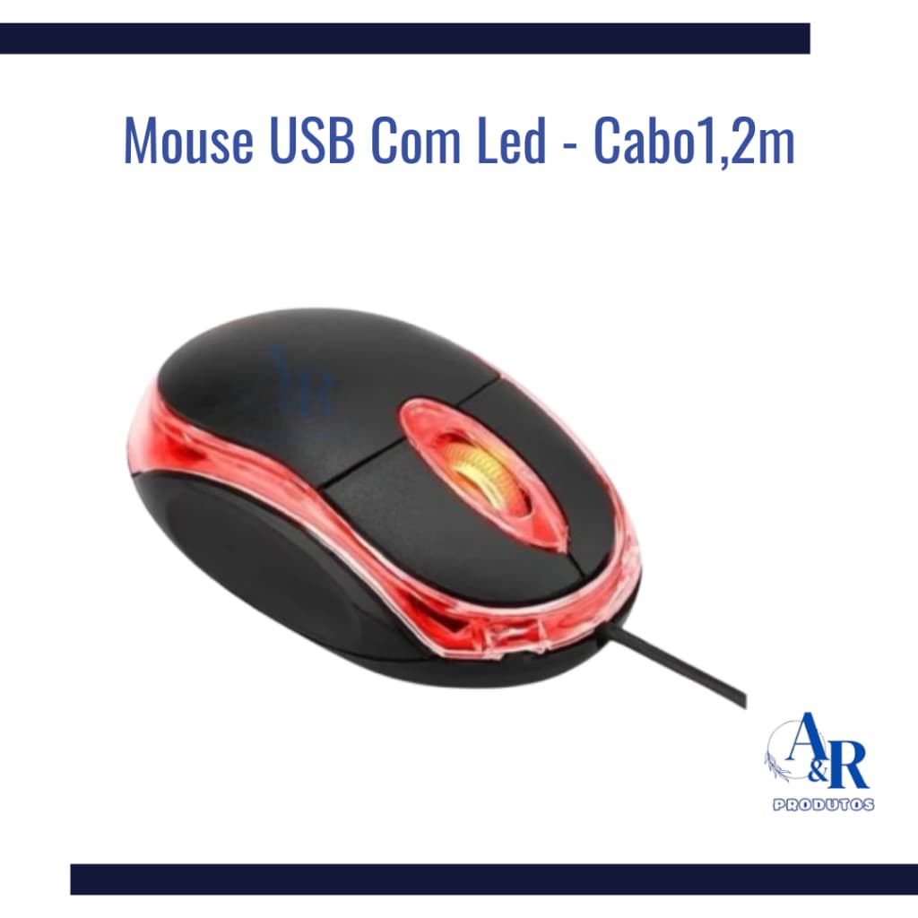 Mouse USB Óptico Com Led Preto Com Fio