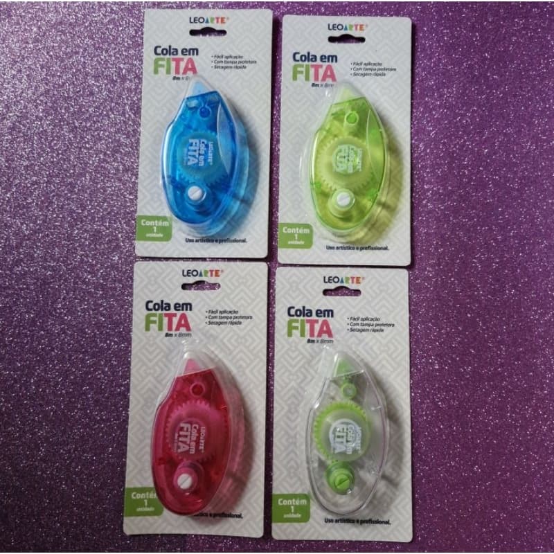 Kit 3 ou 1 Cola em fita 8mm x 8m trabalho escolar artesanato scrap book DIY formato anatômico colorido ou cor aleatória