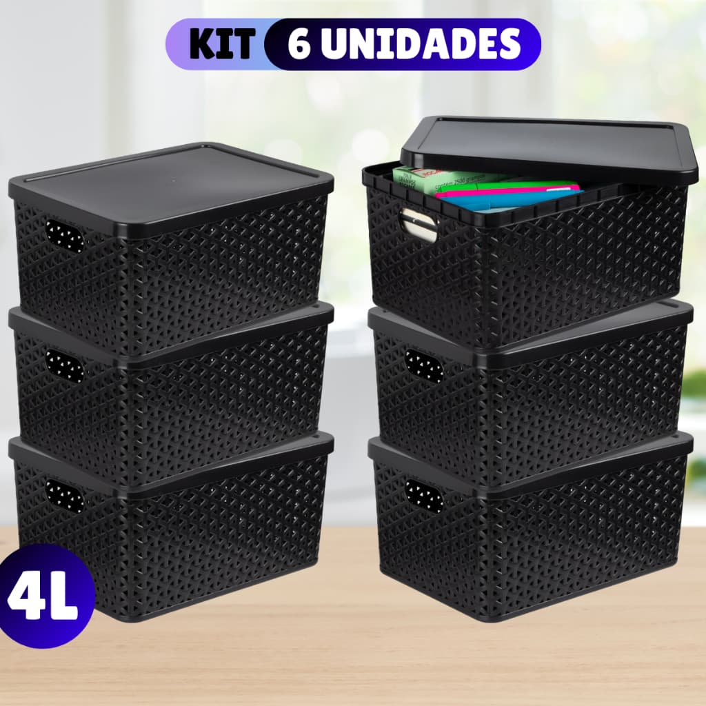 Kit Com 6 - Cesto Caixa Organizadora Rattan - 4 Litros