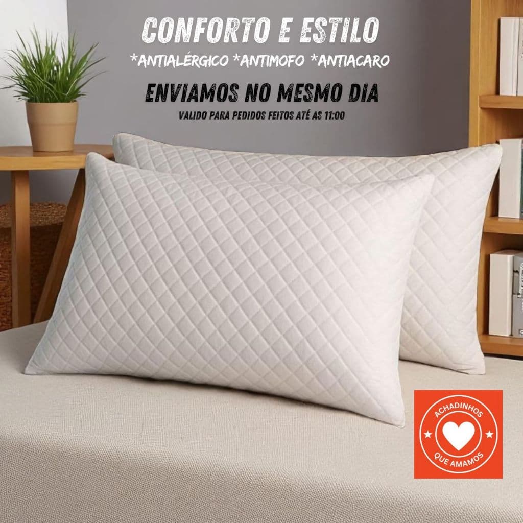 Kit 2 Travesseiro Confortável Toque Macio Antialérgico
