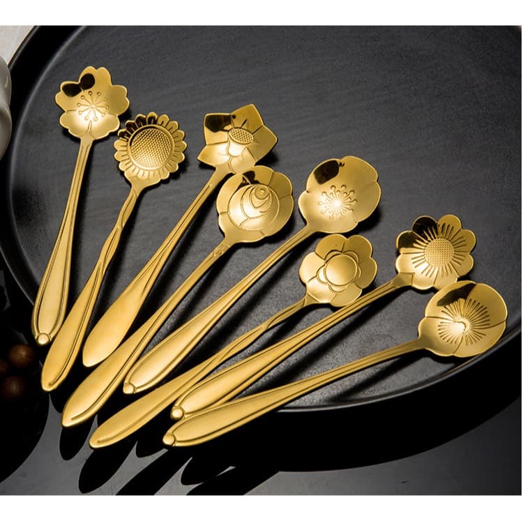 8 peça Colher de Cafédesign de flores Colheres de bolo de aço inoxidável