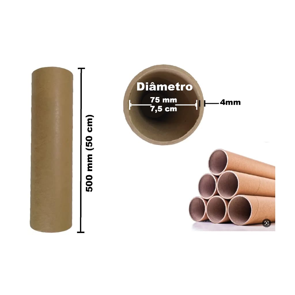 Tubete de Papelão 50x7,5 cm (Altura x Diâmetro) - Canudo/ Correios / Tubo / Postagem