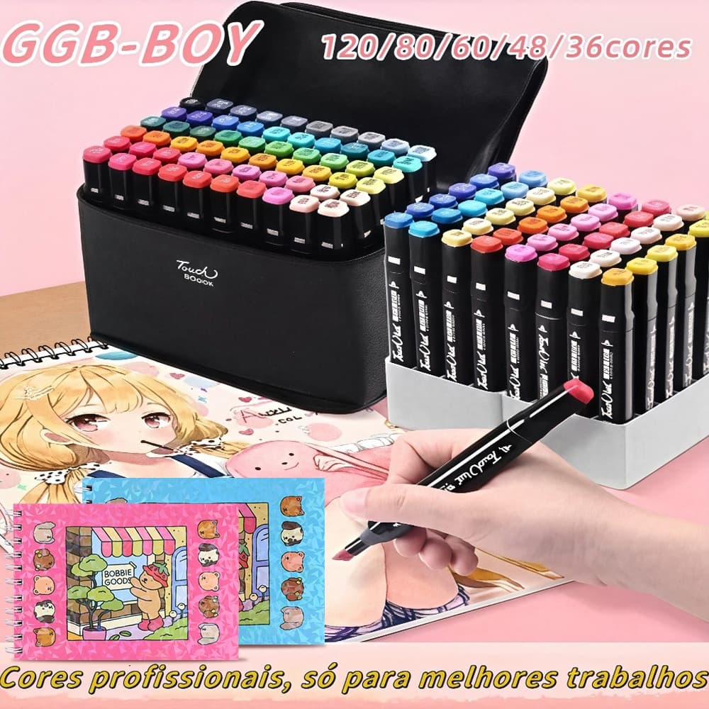 36/48/60/80 Cores Caneta Marcadora De Cabeça Dupla Oleosa Montagem Artística Para Estudantes Material Escolar