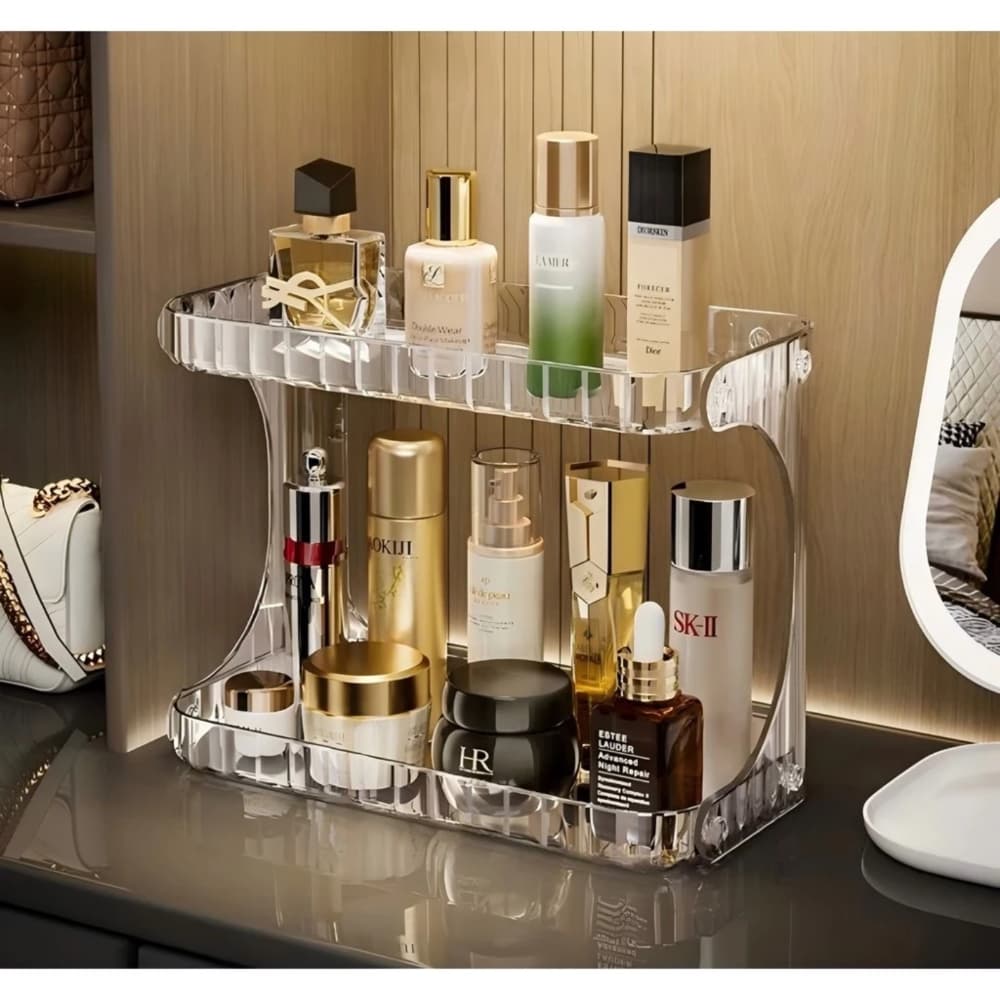 2 Camadas Prateleira Organizador Diamante Acrílico Porta Maquiagem Suporte Multiuso De Mesa