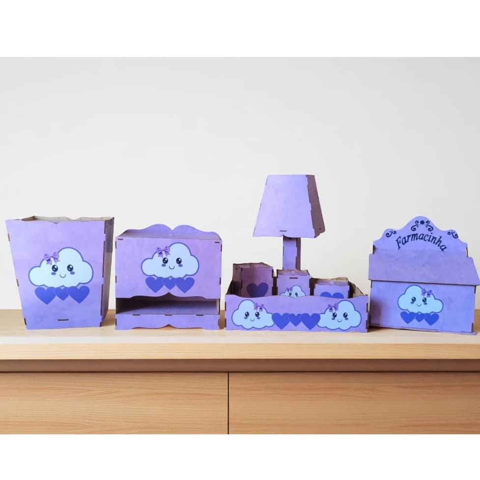 Kit Higiene Bebê Chuva De Amor  Adesivado Decorado Mdf 8 Peças