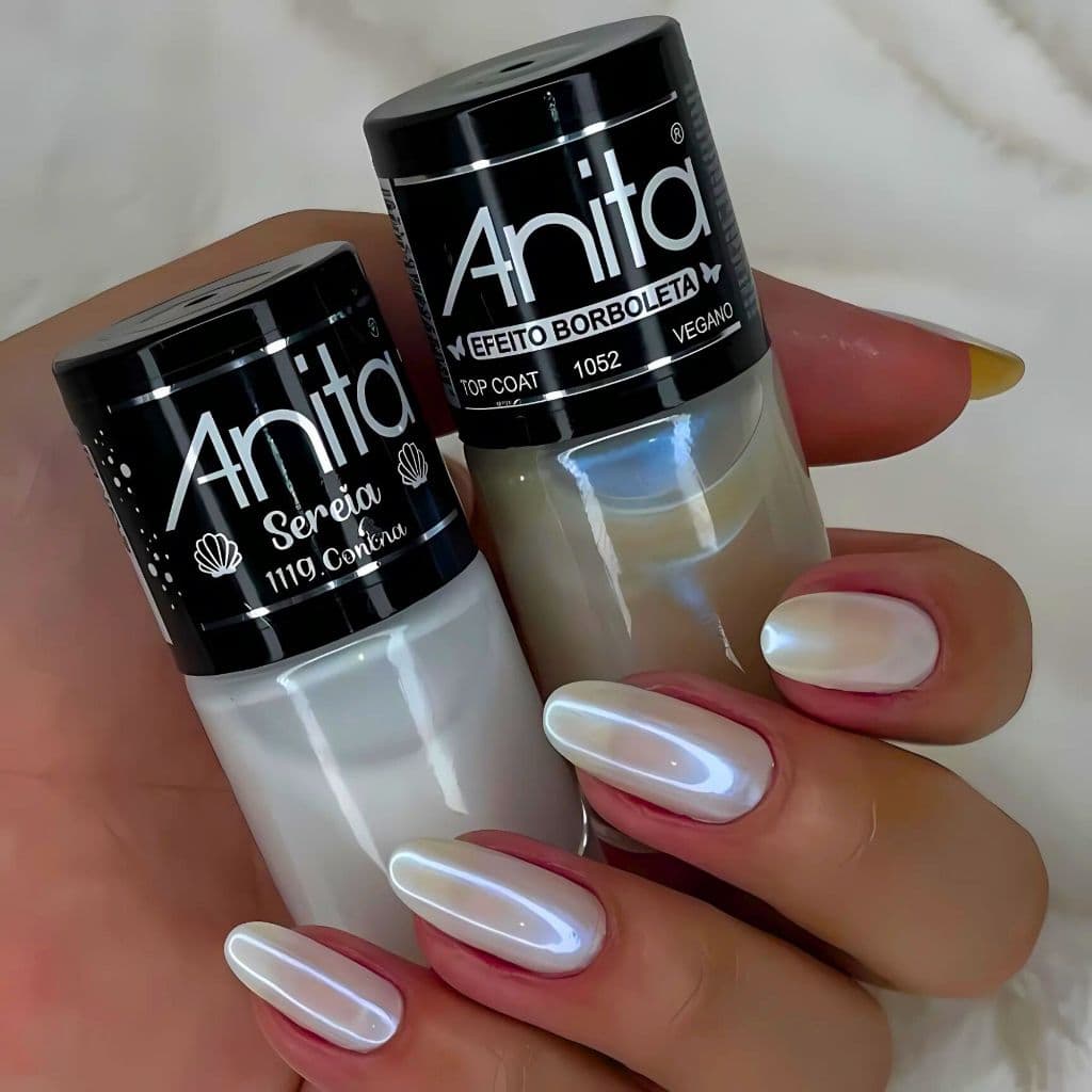 Esmaltes Anita Concha Branco Top Coat Efeito Borboleta