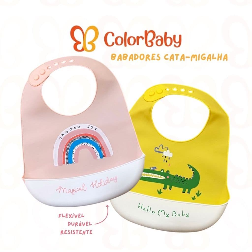 Babador de Silicone Cata-Migalhas Liso ou Estampado – ColorBaby