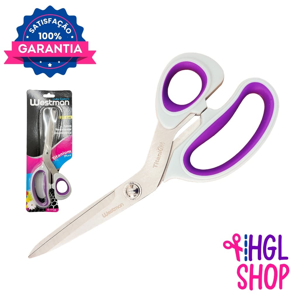 Tesoura Titanium Profissional 21 cm Cinza Westman Plus p/ Costura e Patchwork - Não Perde o Corte!