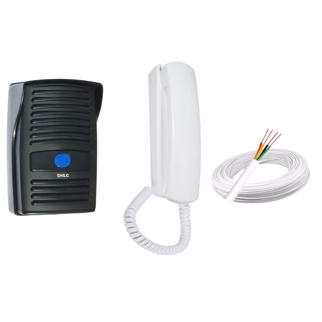 Kit Interfone Porteiro Eletronico PRETO c/ cabo 4 vias 25 metros