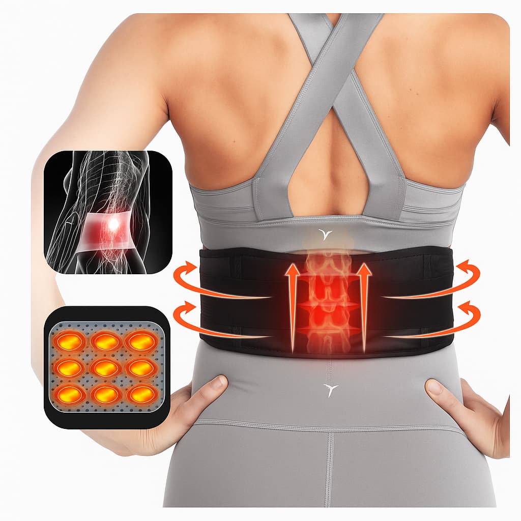 Cinta Lombar Terapêutica com 20 Ímãs – Alívio de Dor, Cintura Ajustável, Compressão e Calor Neoprene