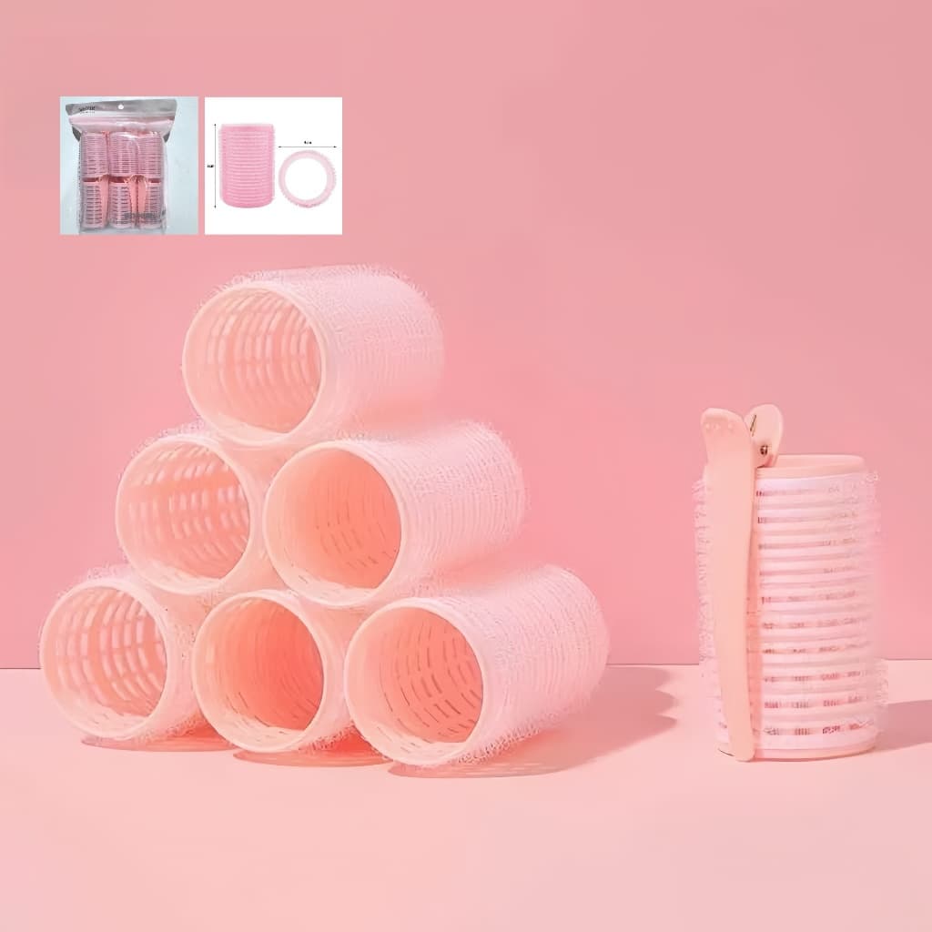 Kit 6 Bobs Grandes Cabelo Velcro Modeladores +6 Prendedores,DIY Styling Tool tamanho unico 6.3x4 CM