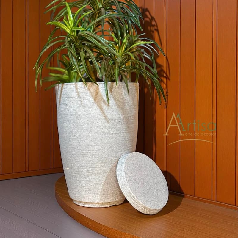 Vaso para decoração e plantas - polietileno redondo escovado n2 com prato