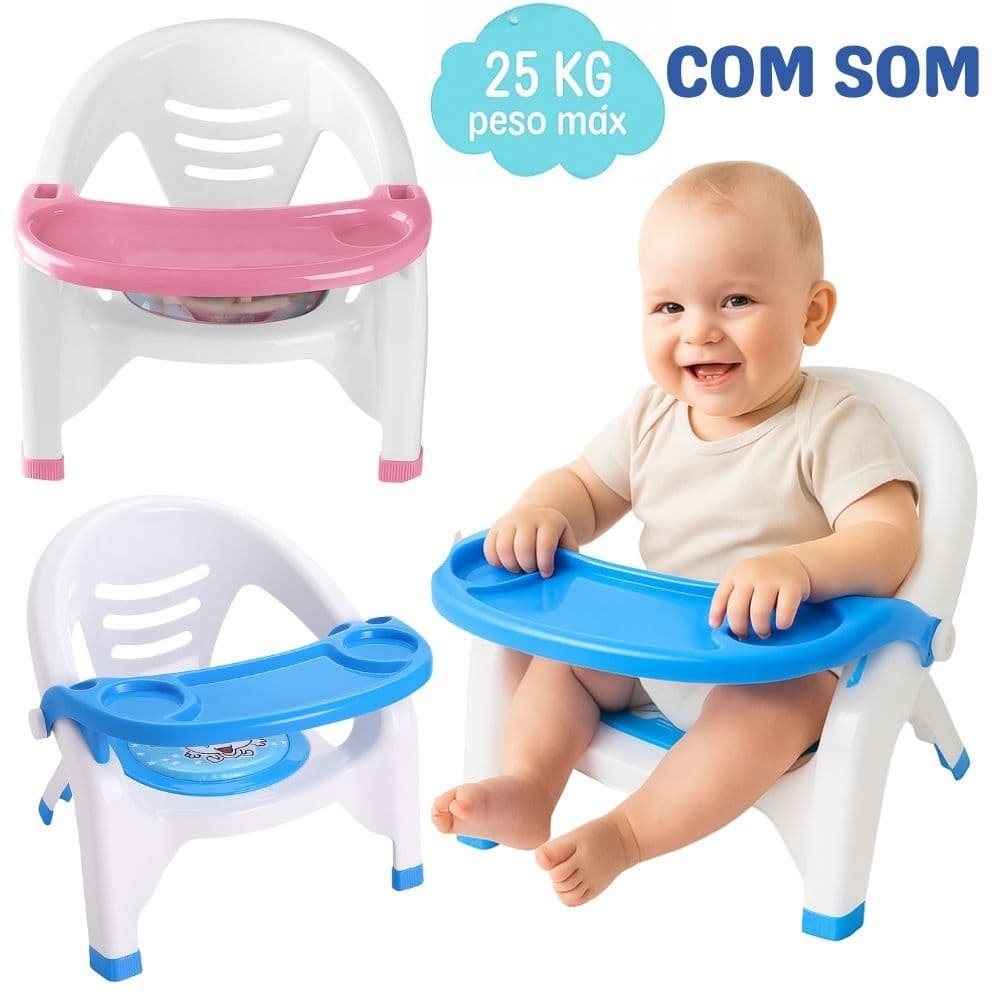 Cadeirinha Alimentação Infantil Com Som Portátil Para Bebê Criança De 8 Meses Até 3 Anos- Azul Rosa